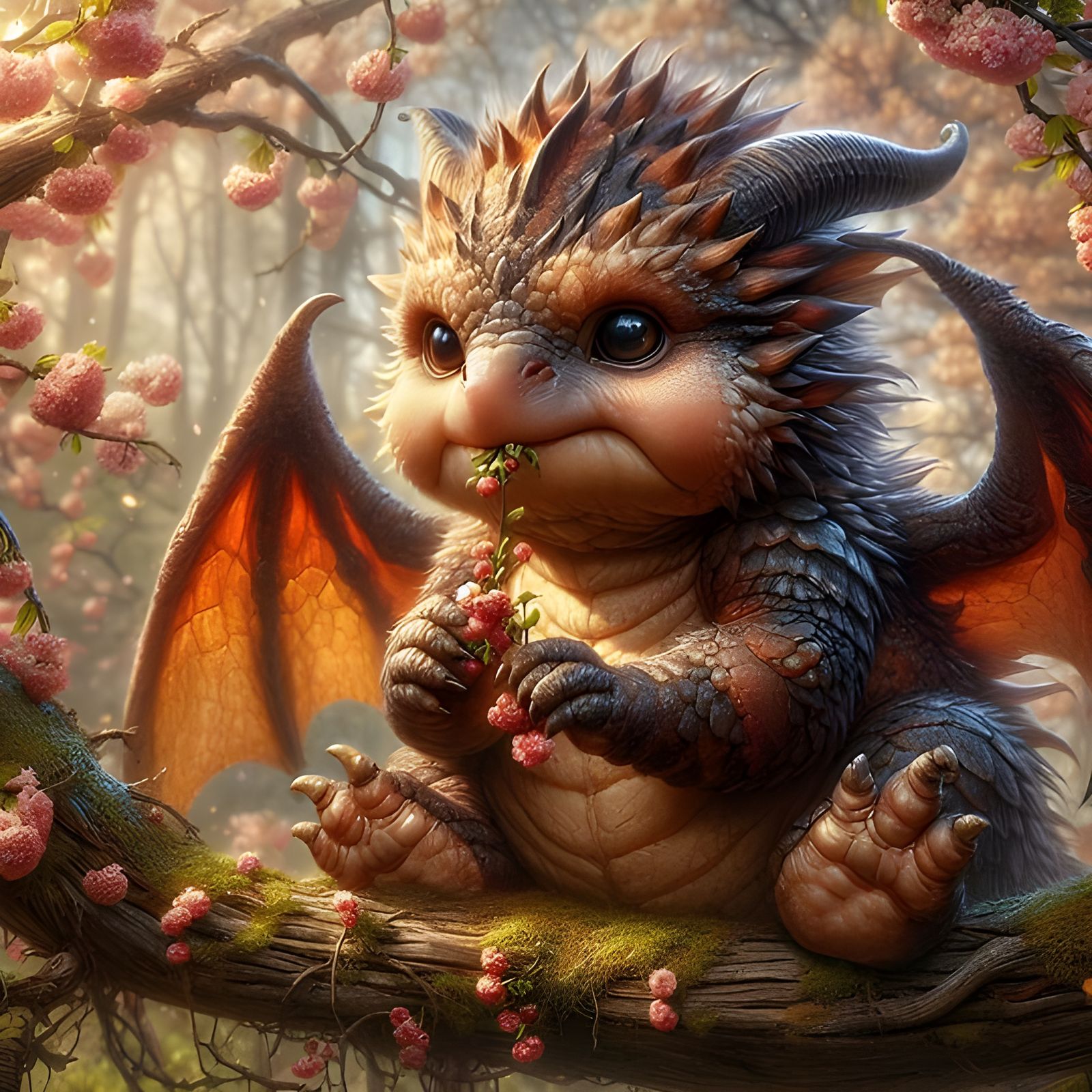 Baby Dragon eating flowers