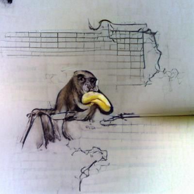 Sketch of a monkey eating a banana