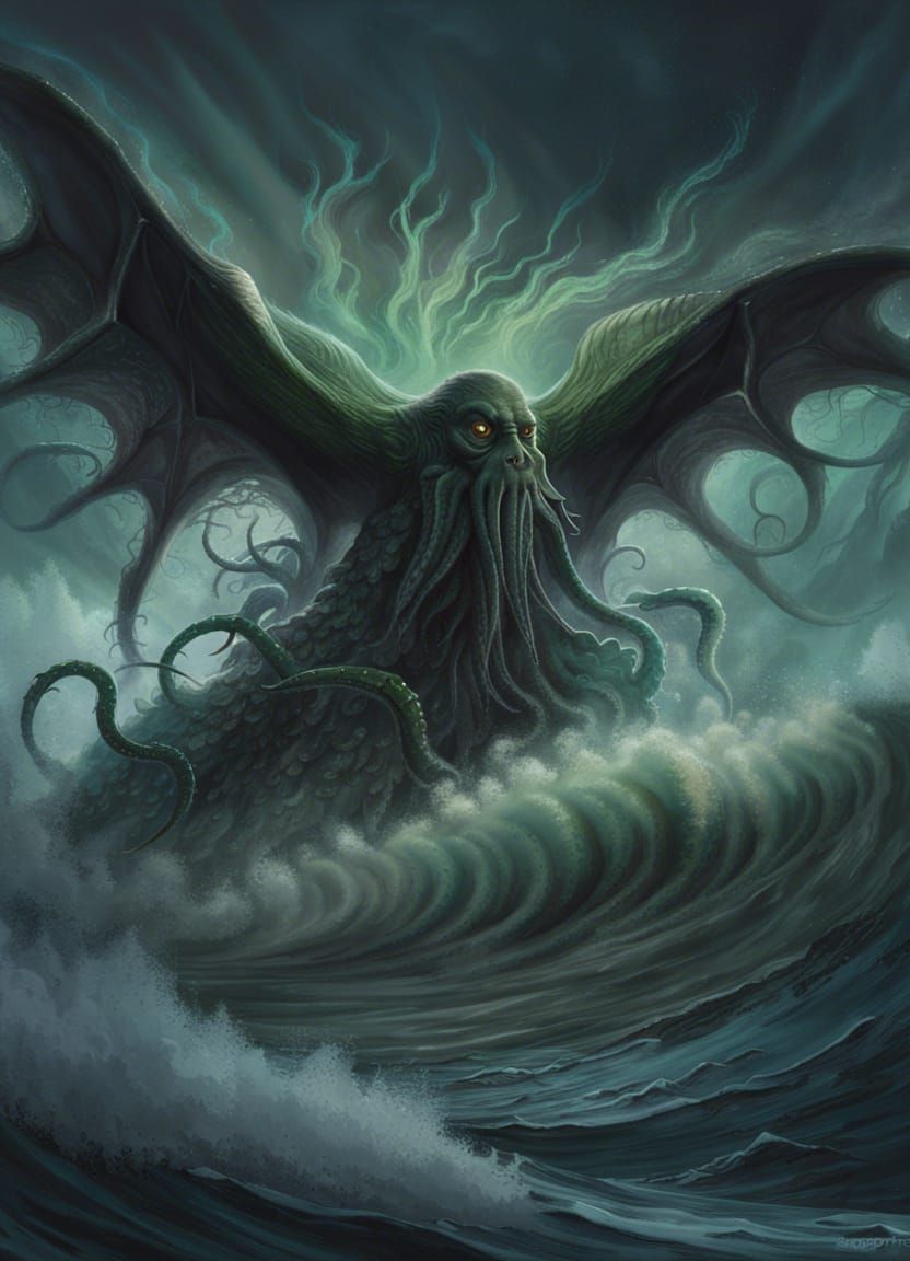 Cthulhu with wings spread - AI Generated Artwork - NightCafe Creator