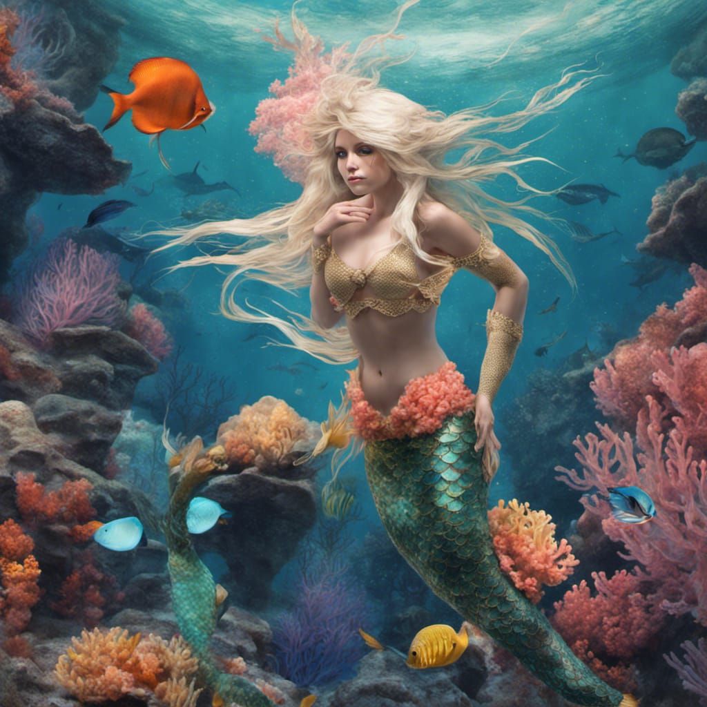 Mermaid near coral reef
