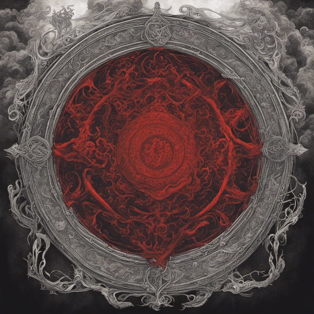 Mystic red fog,celtic patterns necronomicon,black metal styl...