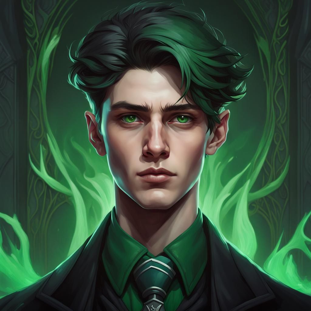 goth boy, dark eyes, slytherin uniform, hogwarts green and black head ...