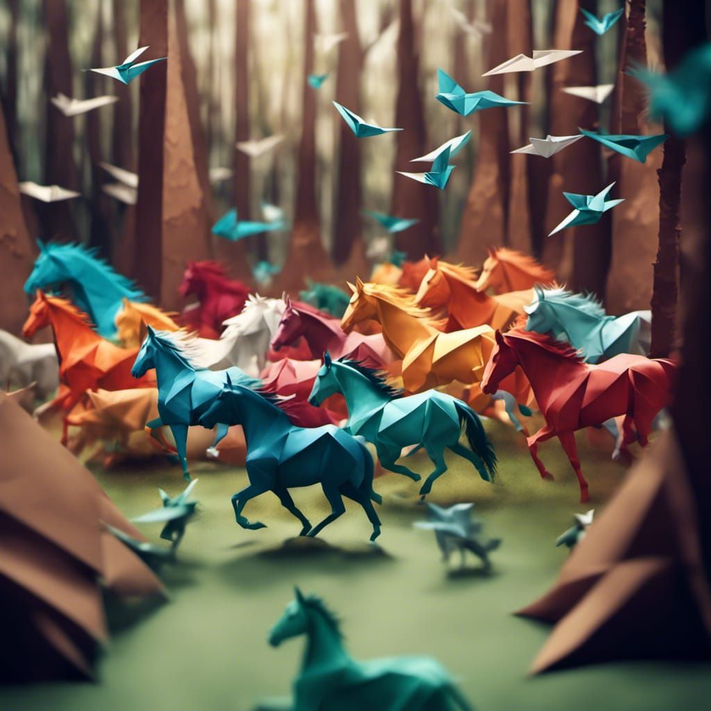 A herd of horses running through a wonderful forest.  by @Pam