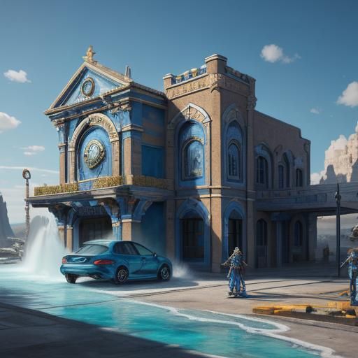 Poseidon opening his own car wash and standing proudly in fr...