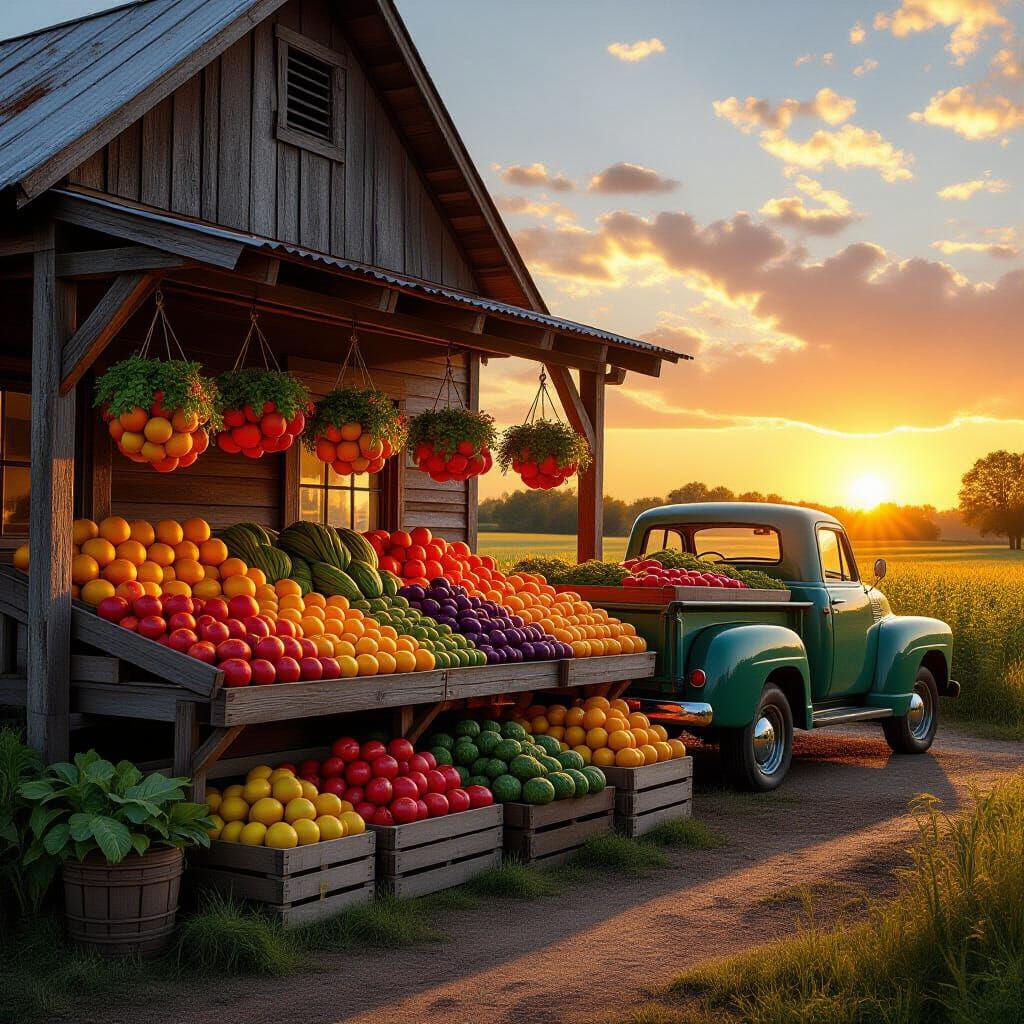 A rustic farmside with sunset 