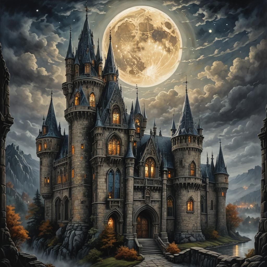 antique castle in the style of Gothic art  by @Valentina