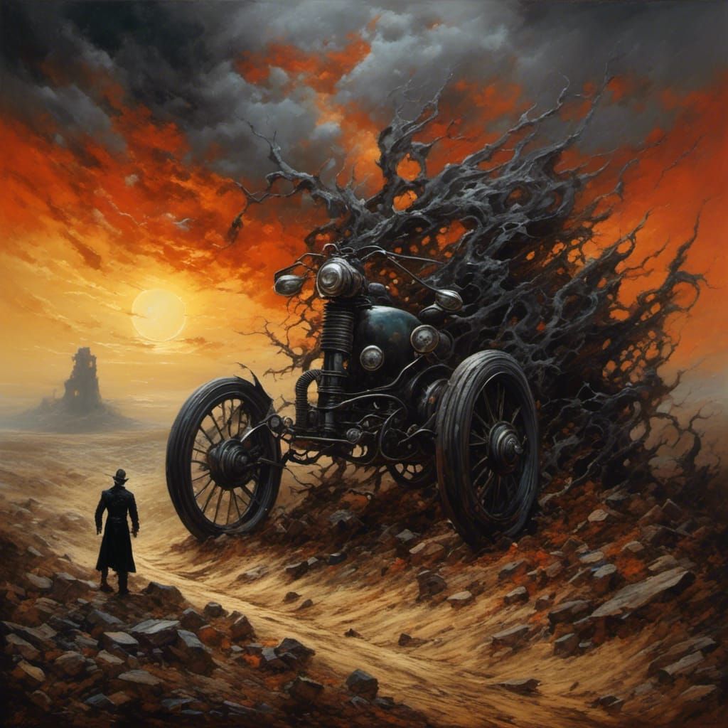 <lora:Broodiful:1.0> A dead road a dark sun