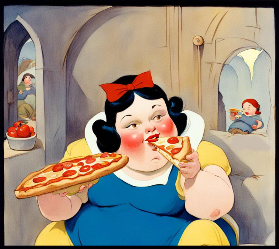 Snow white eating pizza