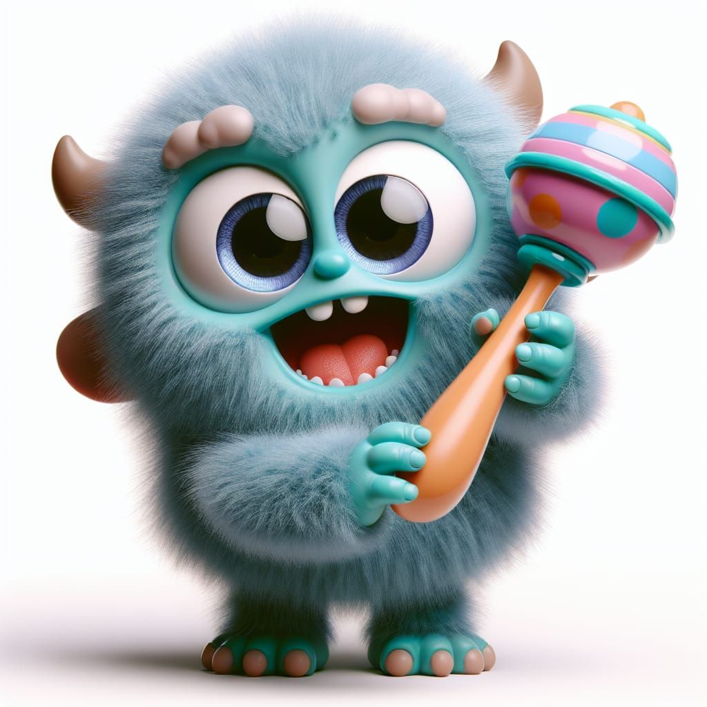 Cute adorable baby monster playing with a baby rattle   by @iLike iWant iLove 