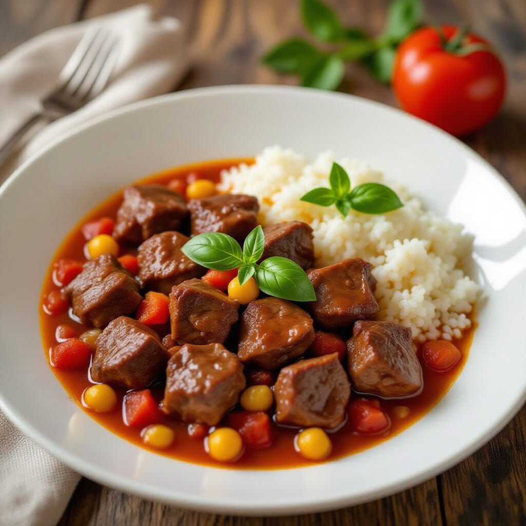 Gourmet Beef Dish with Creamy Mash and Beans