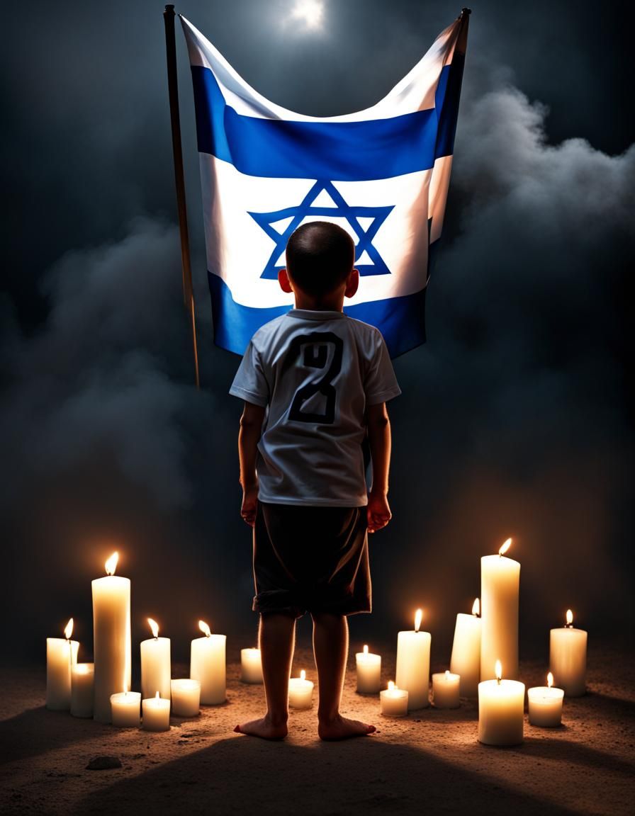 Satanic Boy with Israeli Flag and Candles