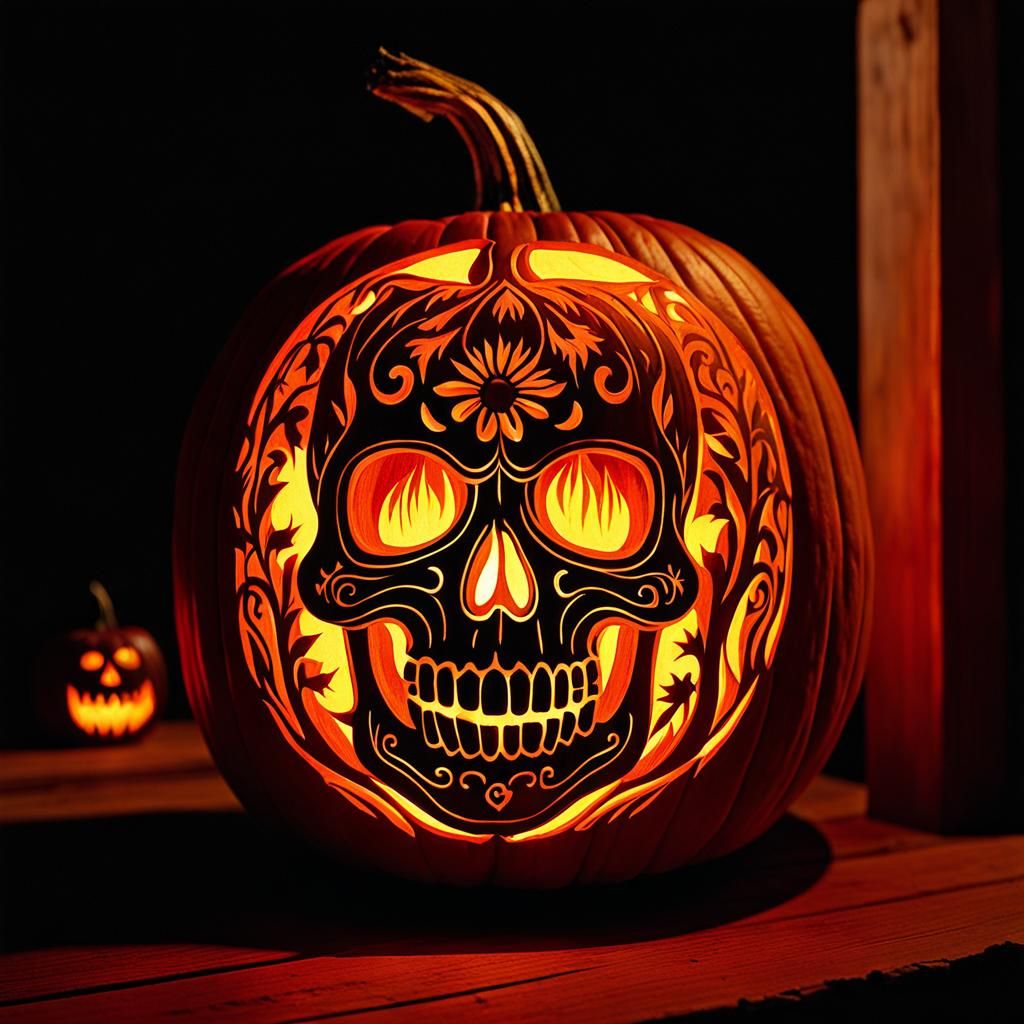 Calavera Carved Pumpkin - AI Generated Artwork - NightCafe Creator