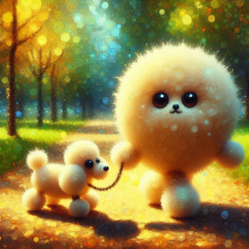 A pompom on a walk!