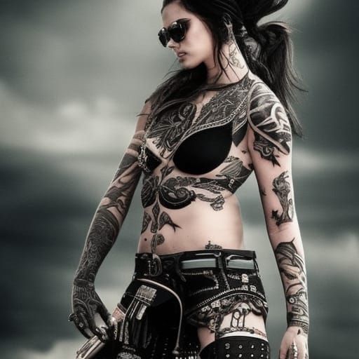 Beautiful tattooed biker lady