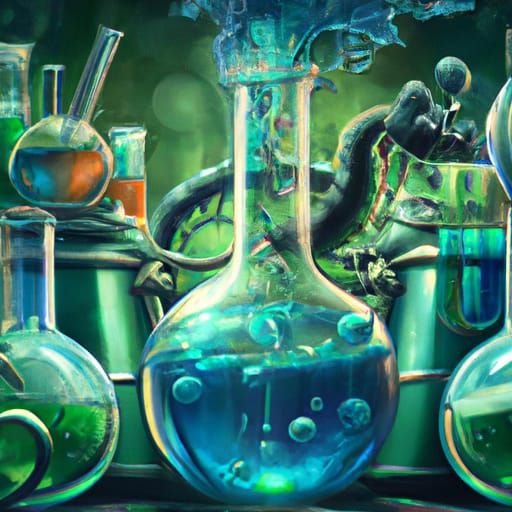 laboratory equipment, green bubbling beakers : r/nightcafe