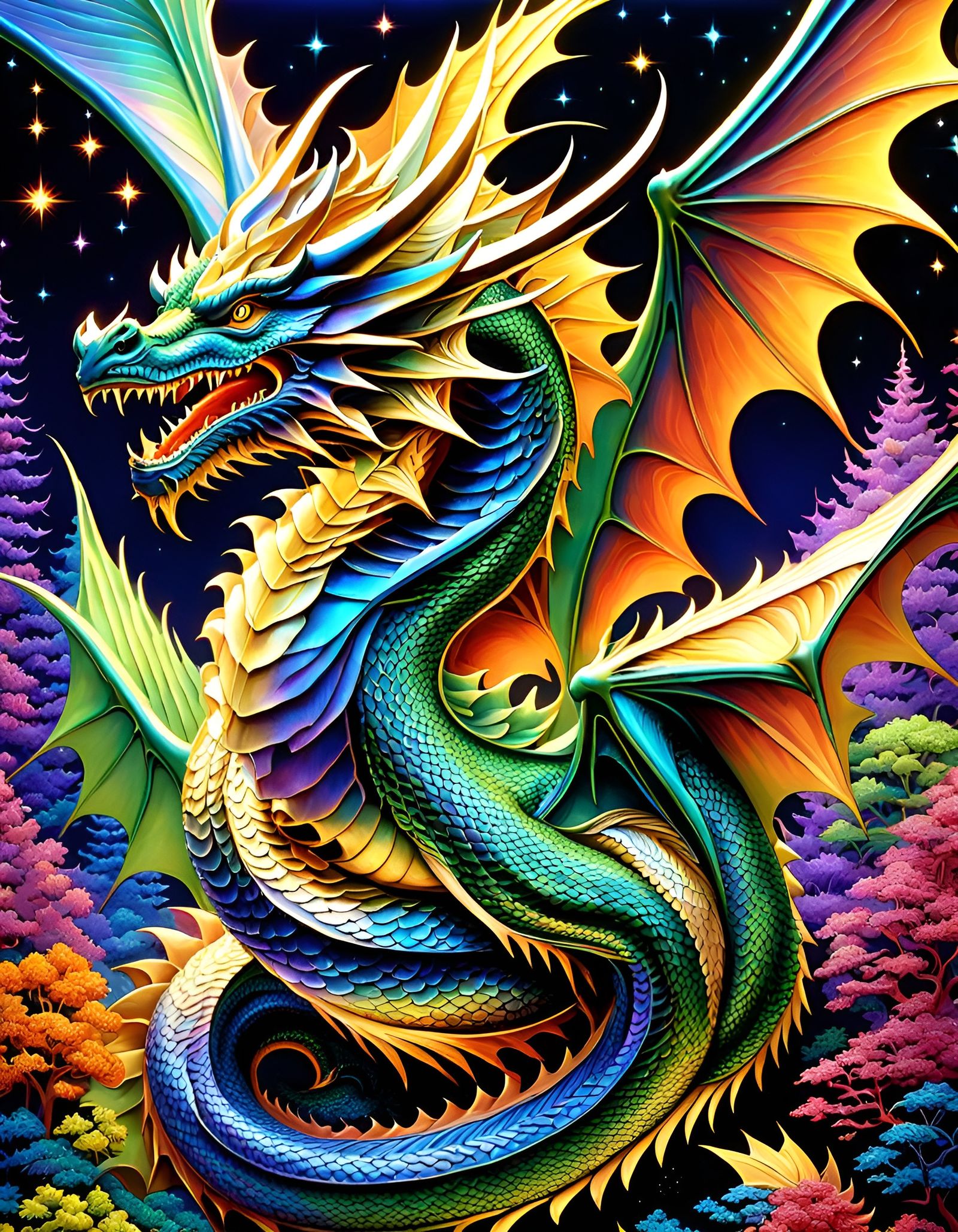 Holographic Anime Serpent Dragon - Ai Generated Artwork - Nightcafe Creator