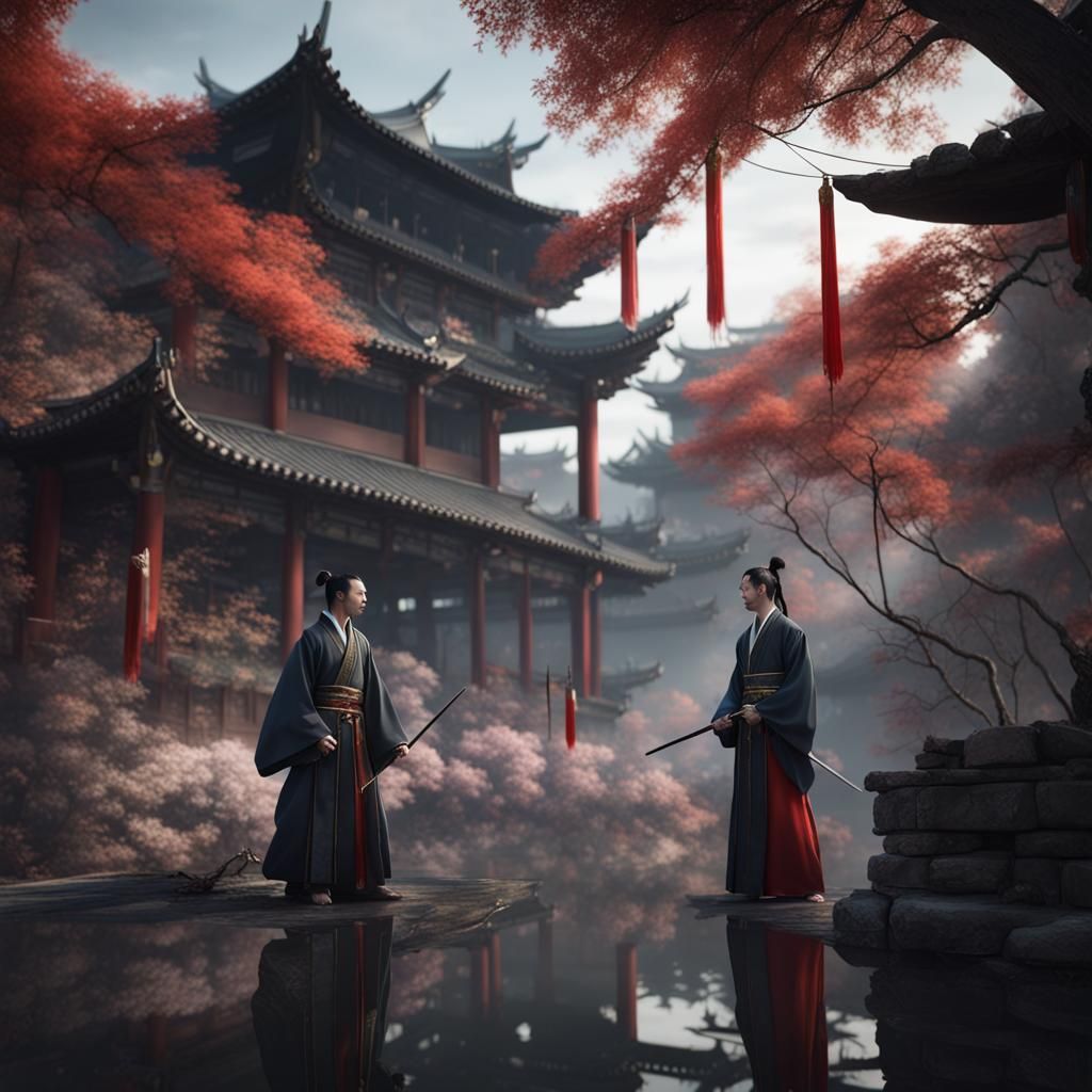 Two Hanfu-Clad Youths in Detailed Matte Painting