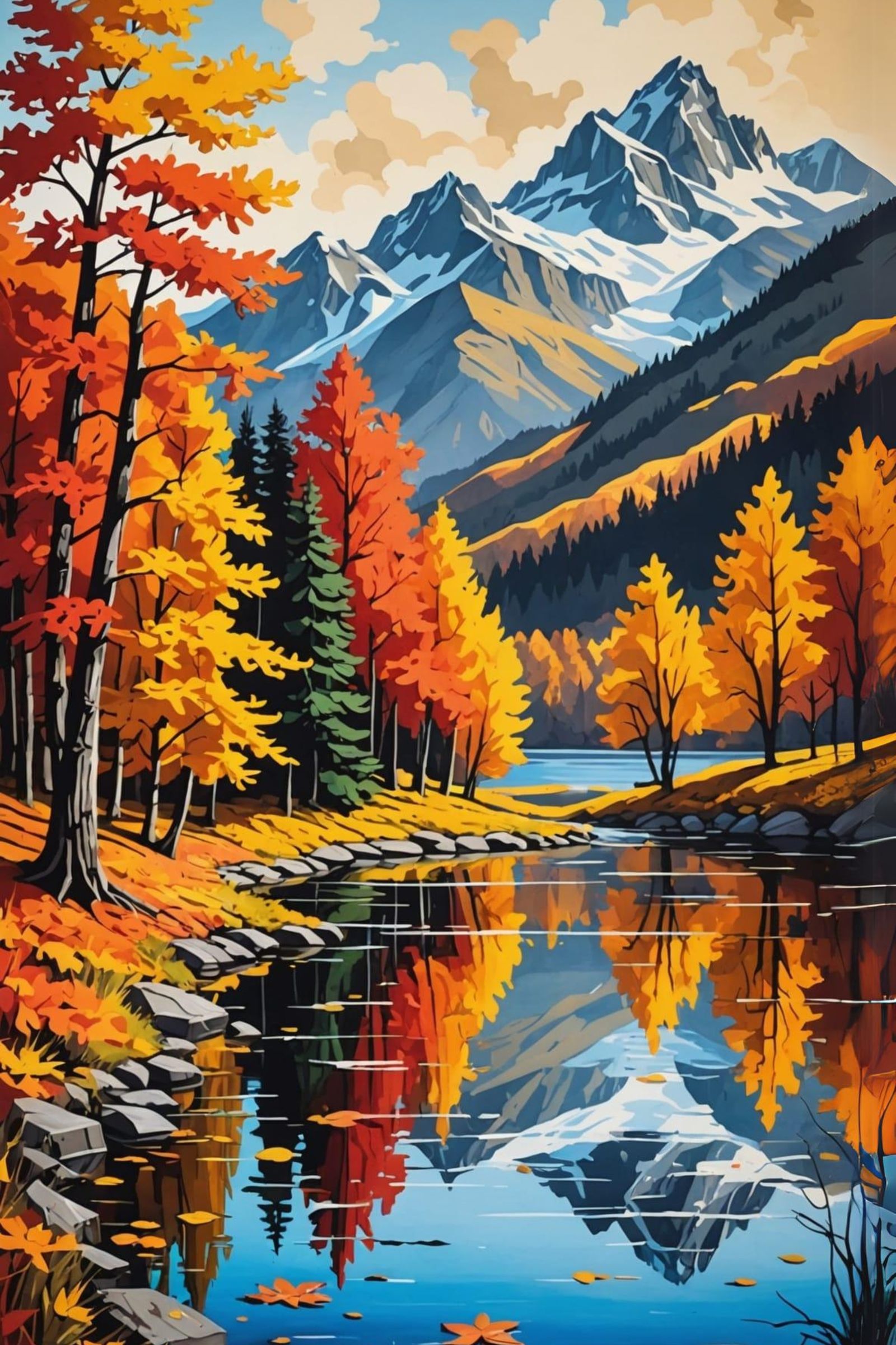 Layered Paper Autumn Lake Landacape