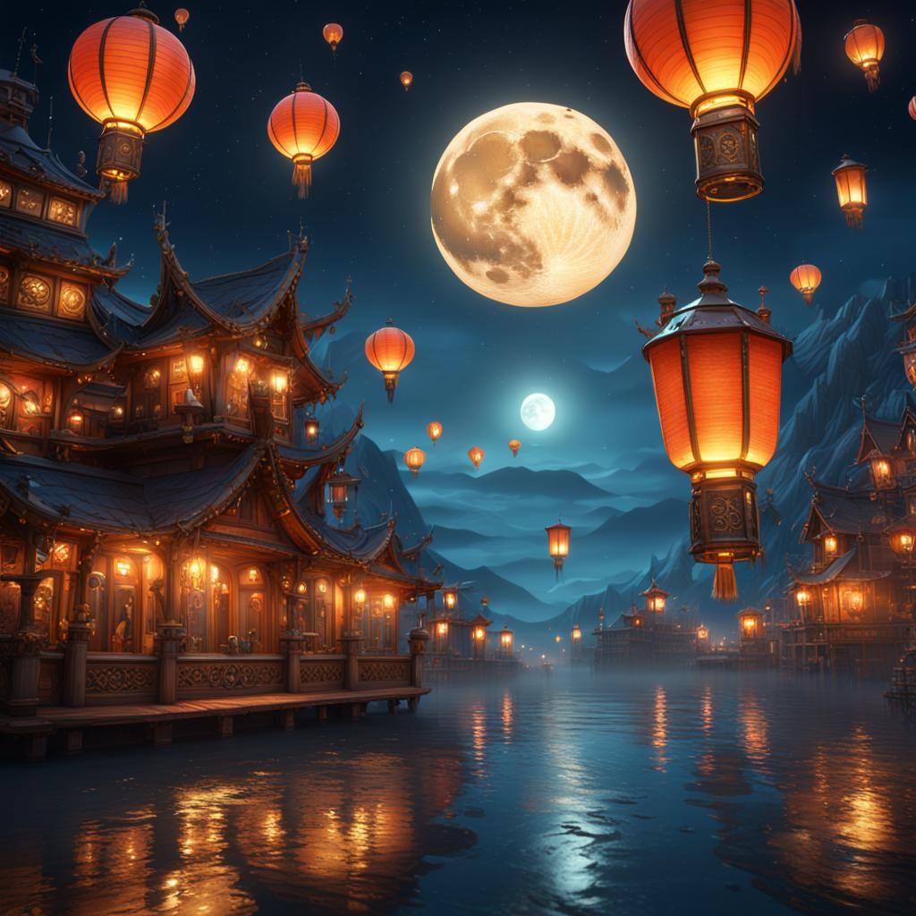 Moon Fest Lanterns - AI Generated Artwork - NightCafe Creator