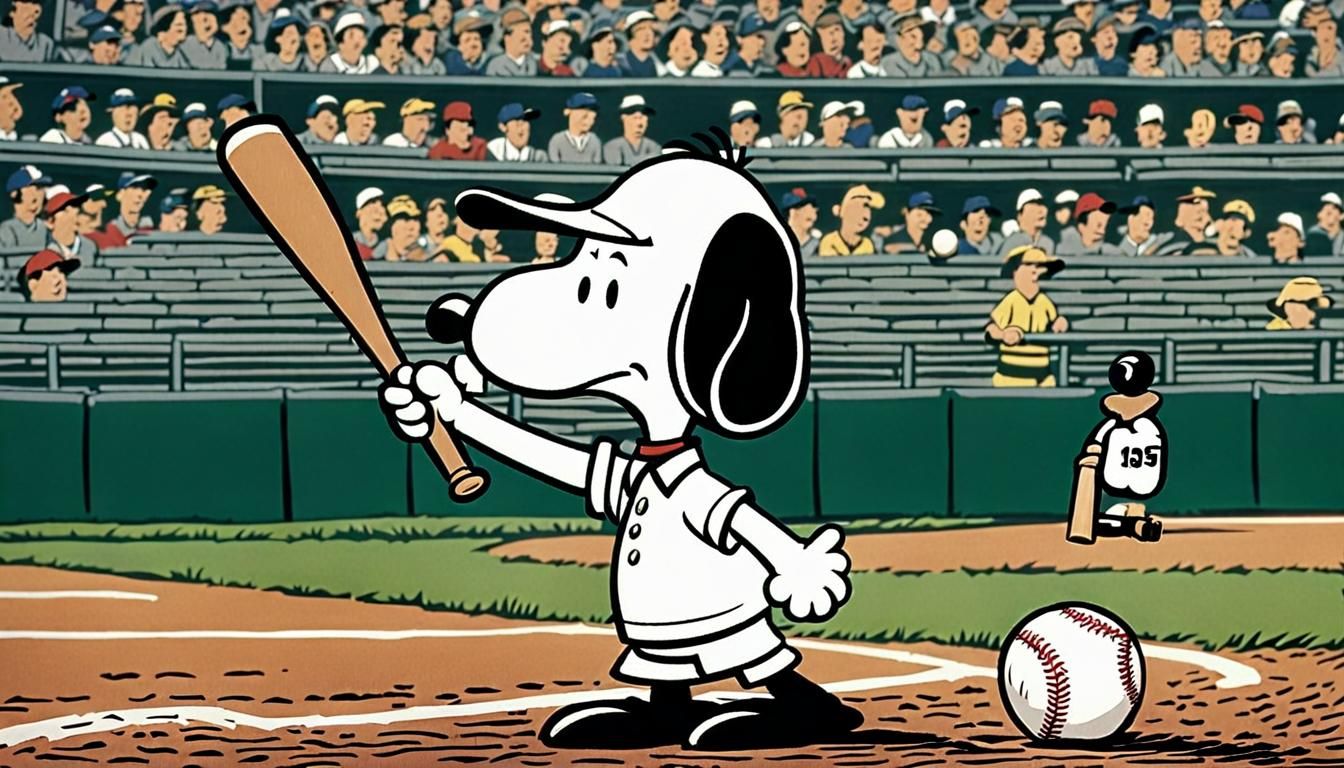 Snoopy inspecting the bat before the pitch  by @Bekah Goddard