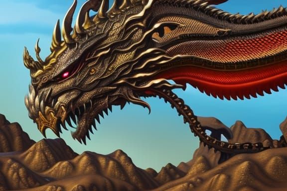 Steampunk Mechanical Dragon in Detailed Oil Painting
