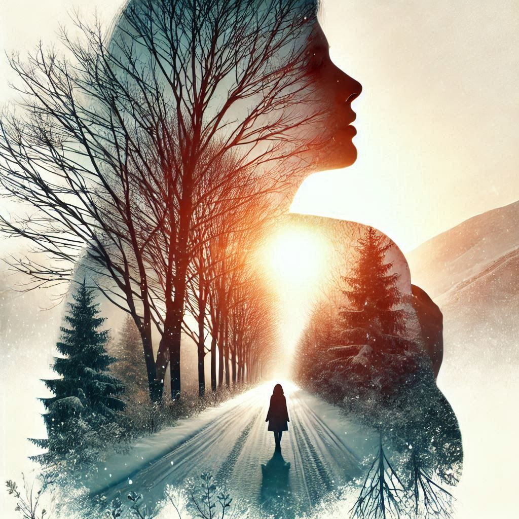 double exposure beautiful fantasy DALL-E 3 portrait landscape..