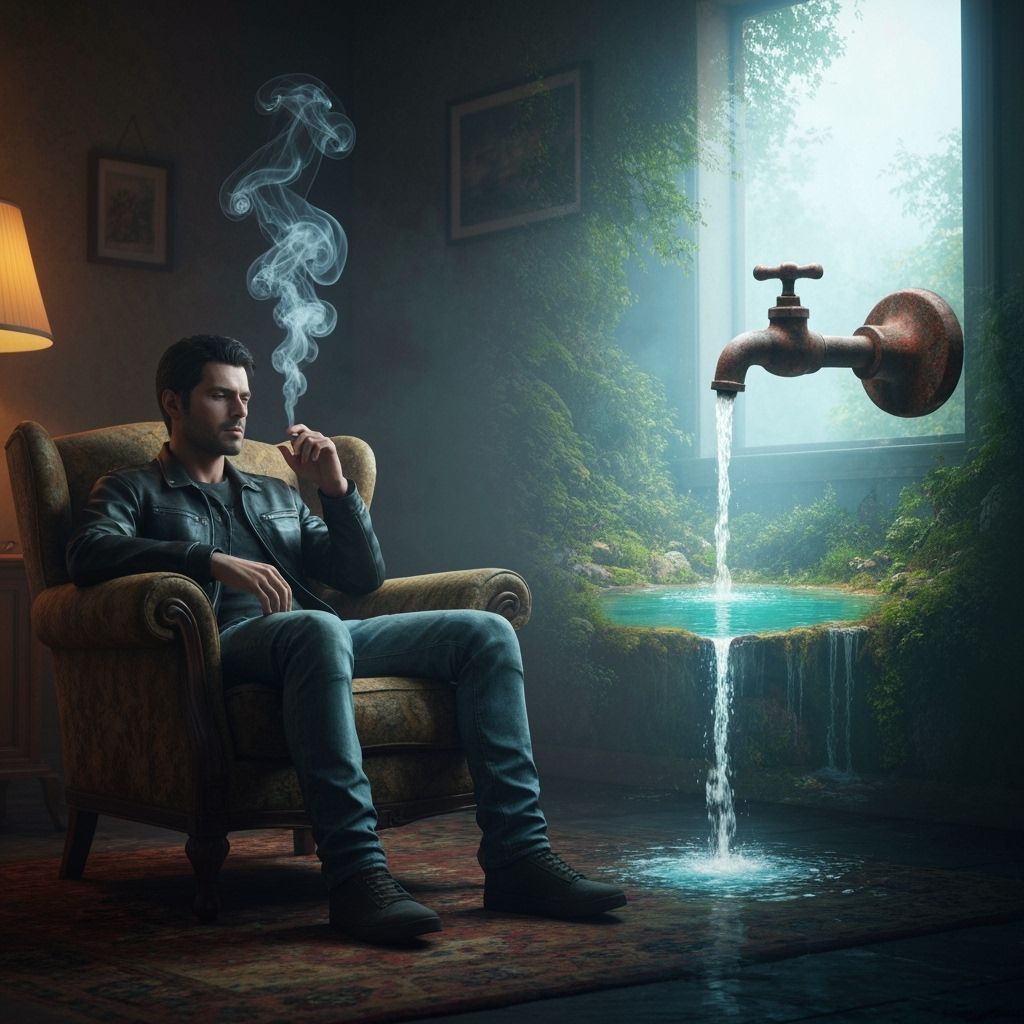 Surreal Smoker in Dimly Lit Room as Matte Painting