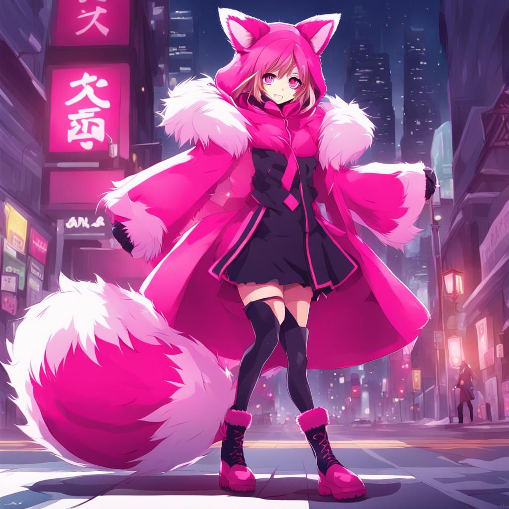 Anime Woman in Pink Fox Costume