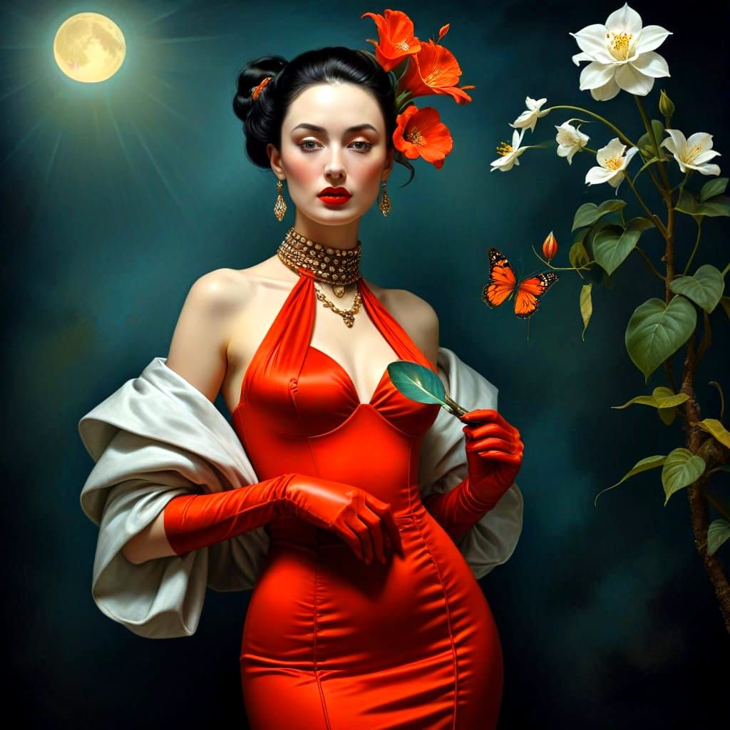Ethereal Siren in Vibrant Asymmetrical Composition