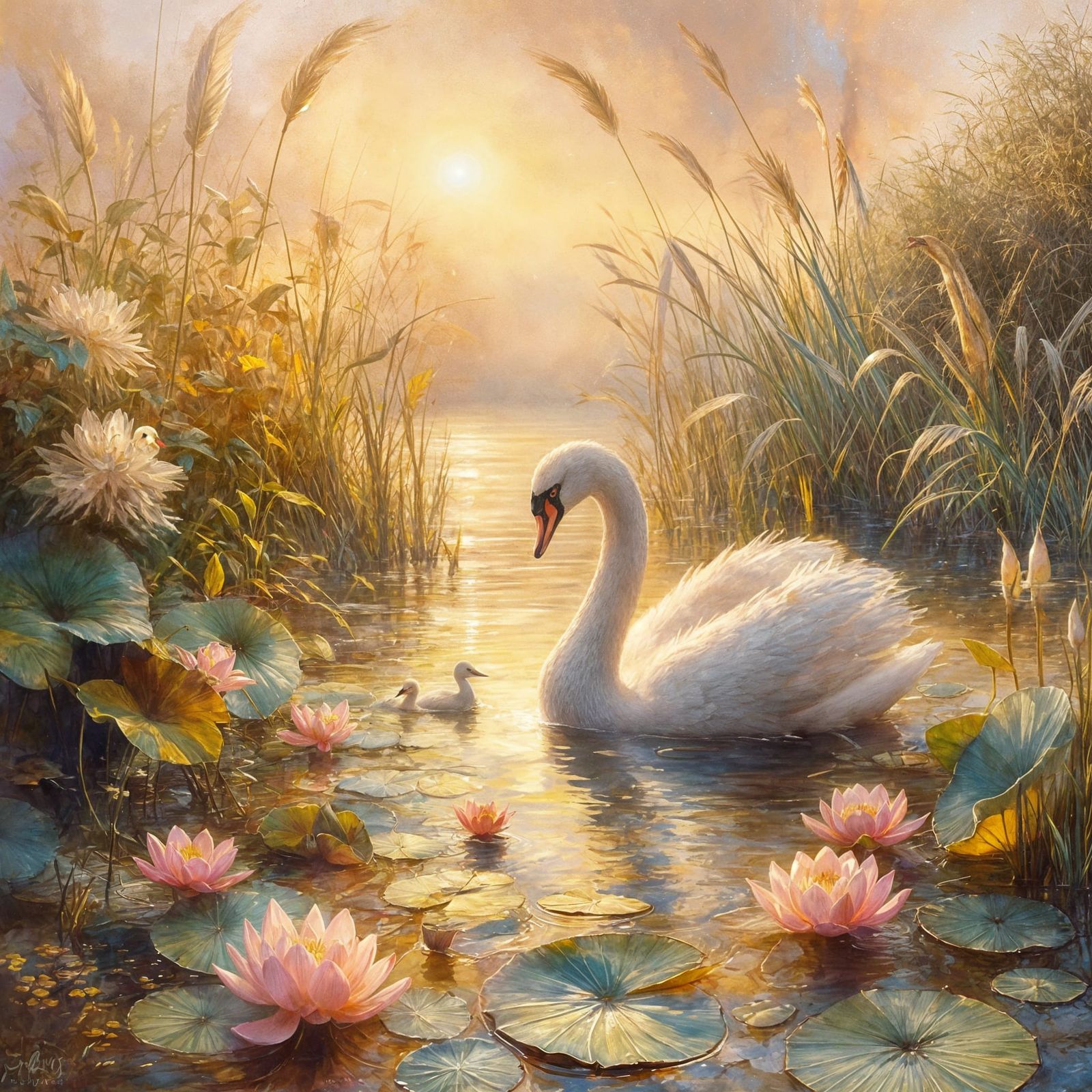 Swan in the lake during Sun set