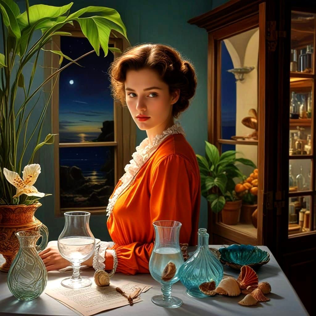 Retro Surrealistic Masterpiece with Hyper-Realistic Blooms a...