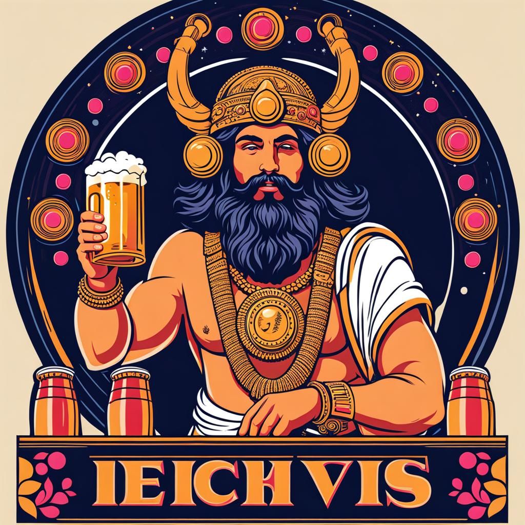 GOD BACCHUS DRINKING A MODERN BEER IN ELECTRONIC MUSIC FESTI...