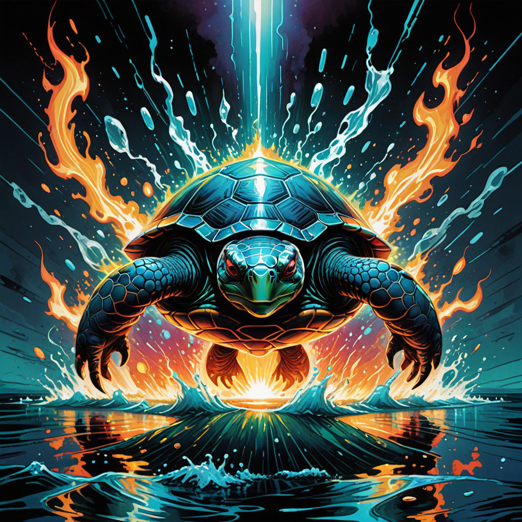 Superpowered Villain turtle. turtle having superpower. telekynesie.  laser eyes. pyrokynesie. Levitation. ...  by @Isa P