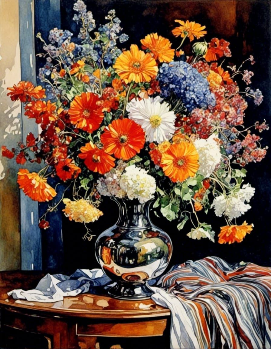 Still life of flowers in a vase <lora:Boho Psychedelica:1.0> 