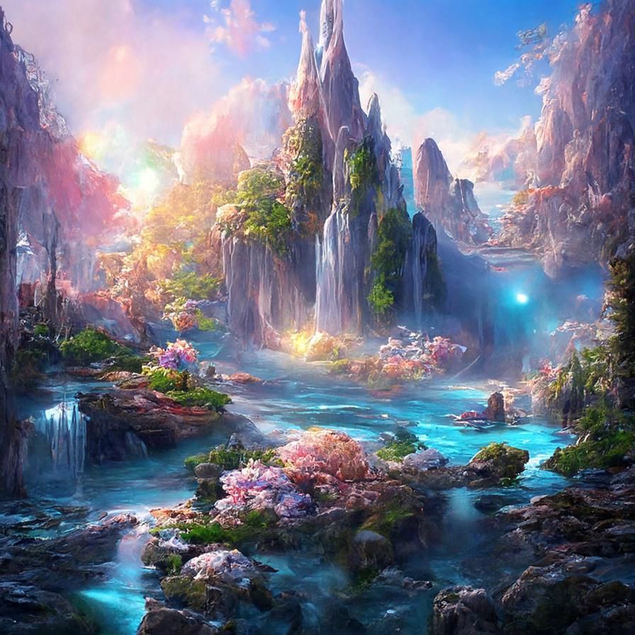 Grand Waterfall in Magical World: Hyperrealistic Rococo Art