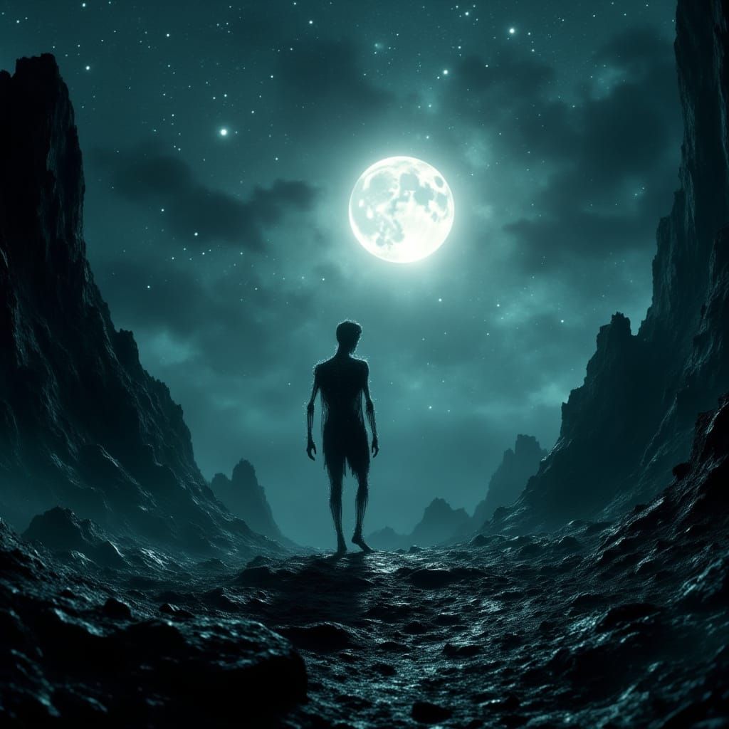 Skeletal Figure on Alien World in Giger Burton Style