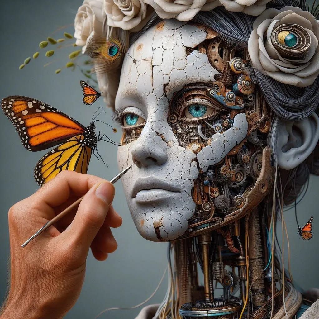 Broken porcelain robotic portrait