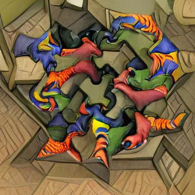 Colors of Chaos, in the style of M. C. Escher