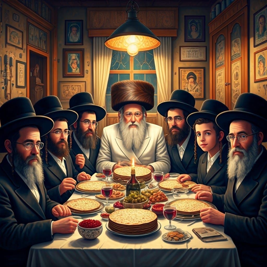 Traditional Hasidic Passover Seder Scene