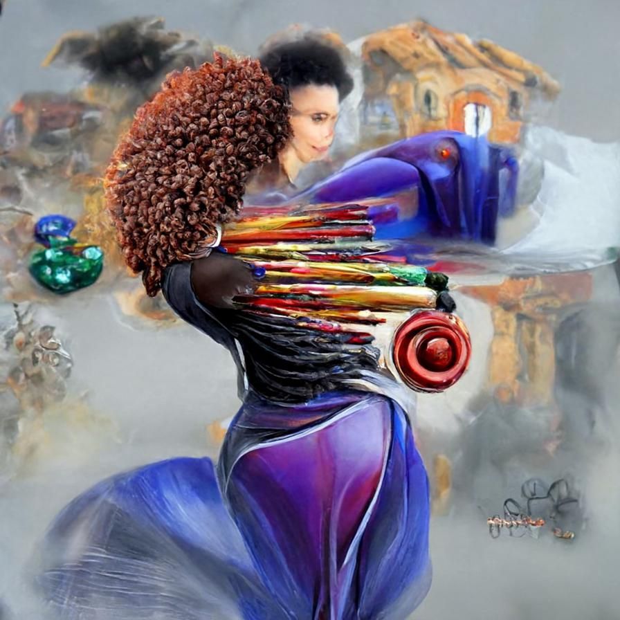 beautiful afro Caribbean woman Guido Borelli action painting...