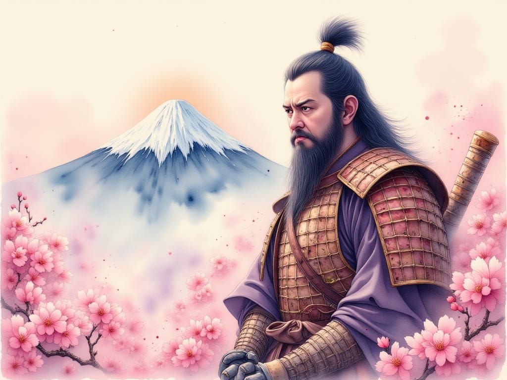 <lora:whimsical minions:1.0> A stoic samurai warrior, his face etched with the wisdom of countless battles, stands amidst a field of bloomin...