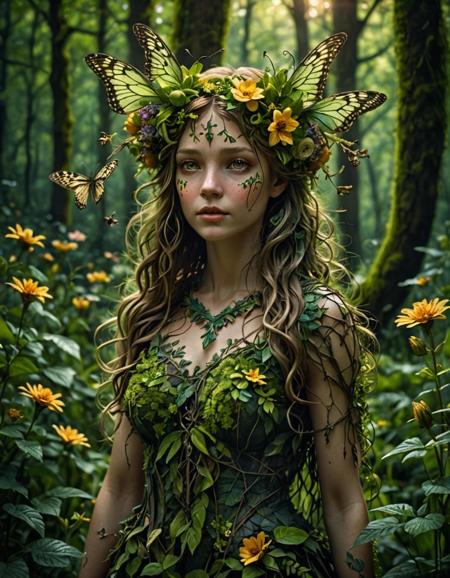 forest nymph, flowers,