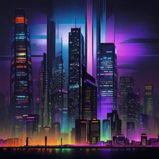 Vibrant cityscape in digital drawing mode, depicting a cyber...