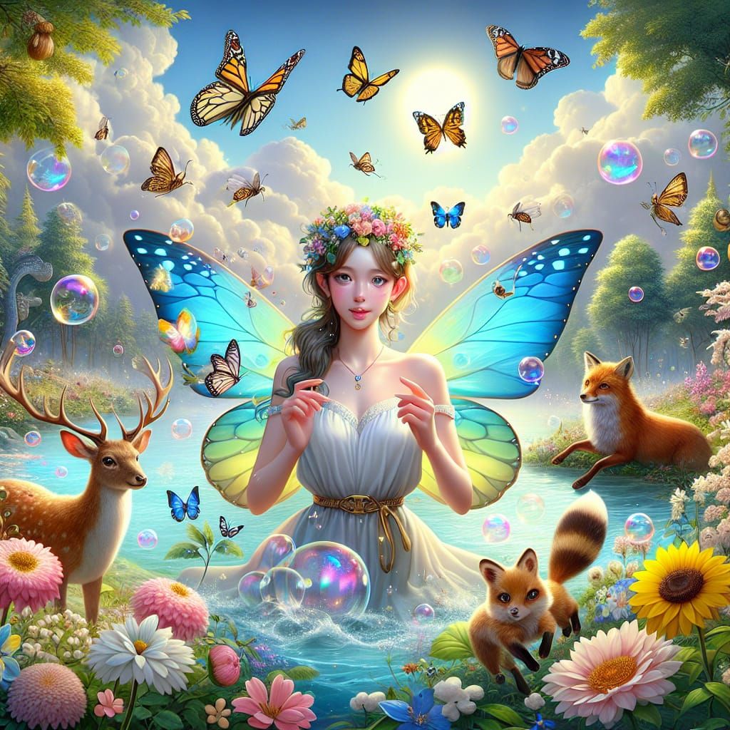 Fairy Woman in Mystical Forest Scene