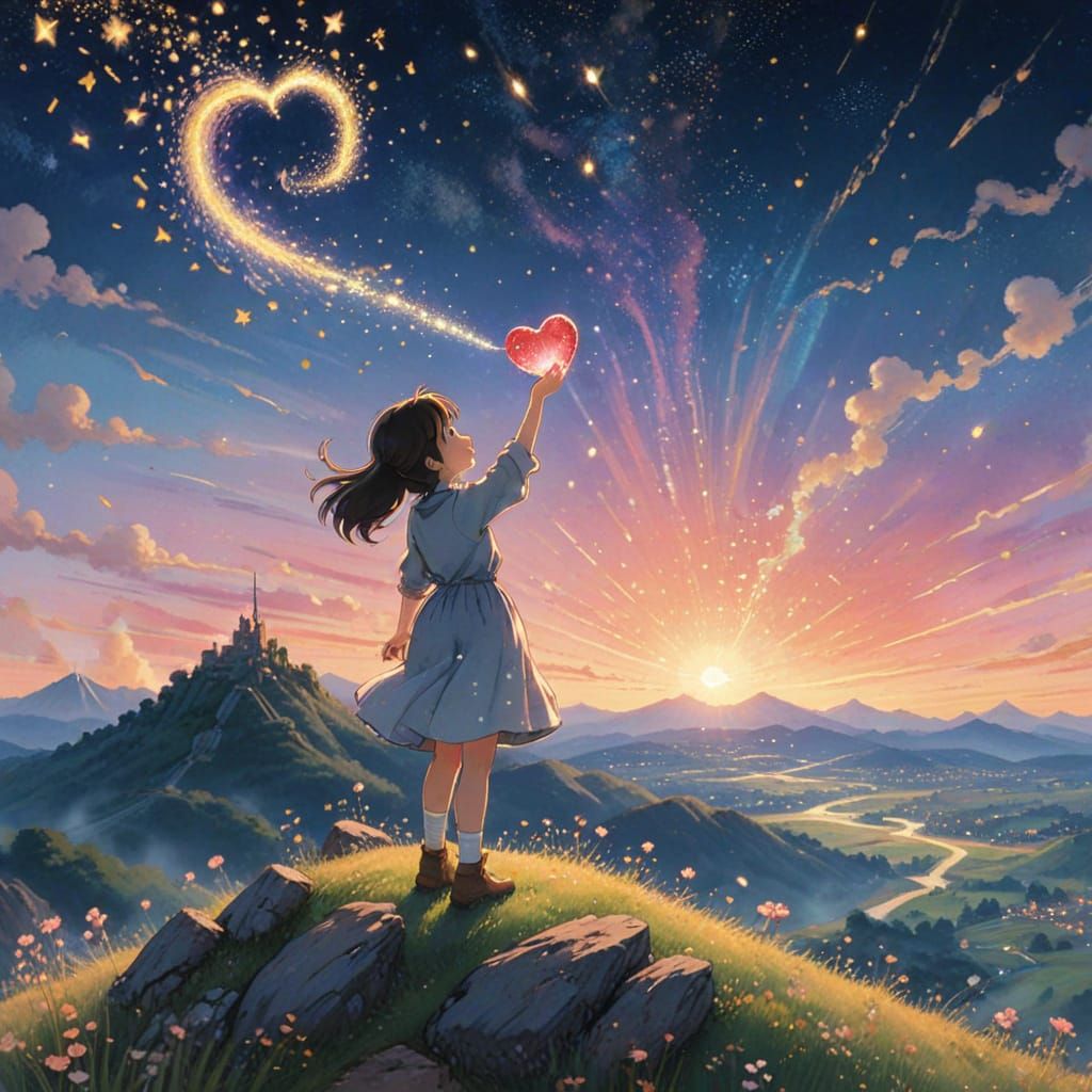 Anime Girl Pouring Stardust in Watercolor Style