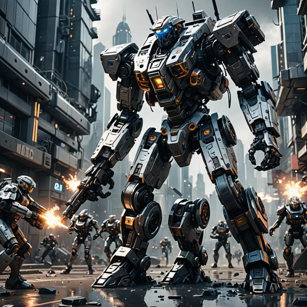 Mechanical soldiers battle for control of the futuristic cit...