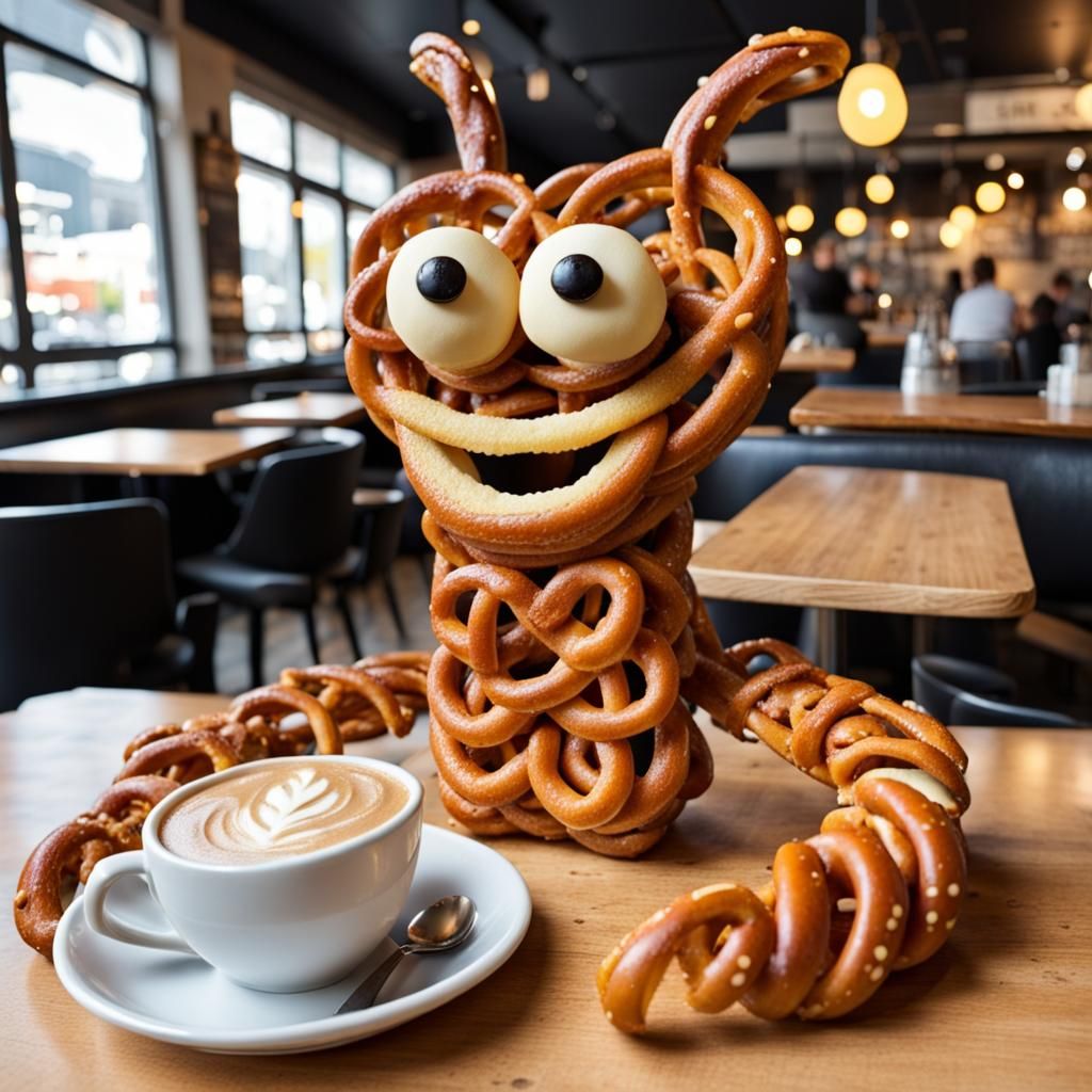 Even pretzel-creatures need a coffee break.  by @Rebe