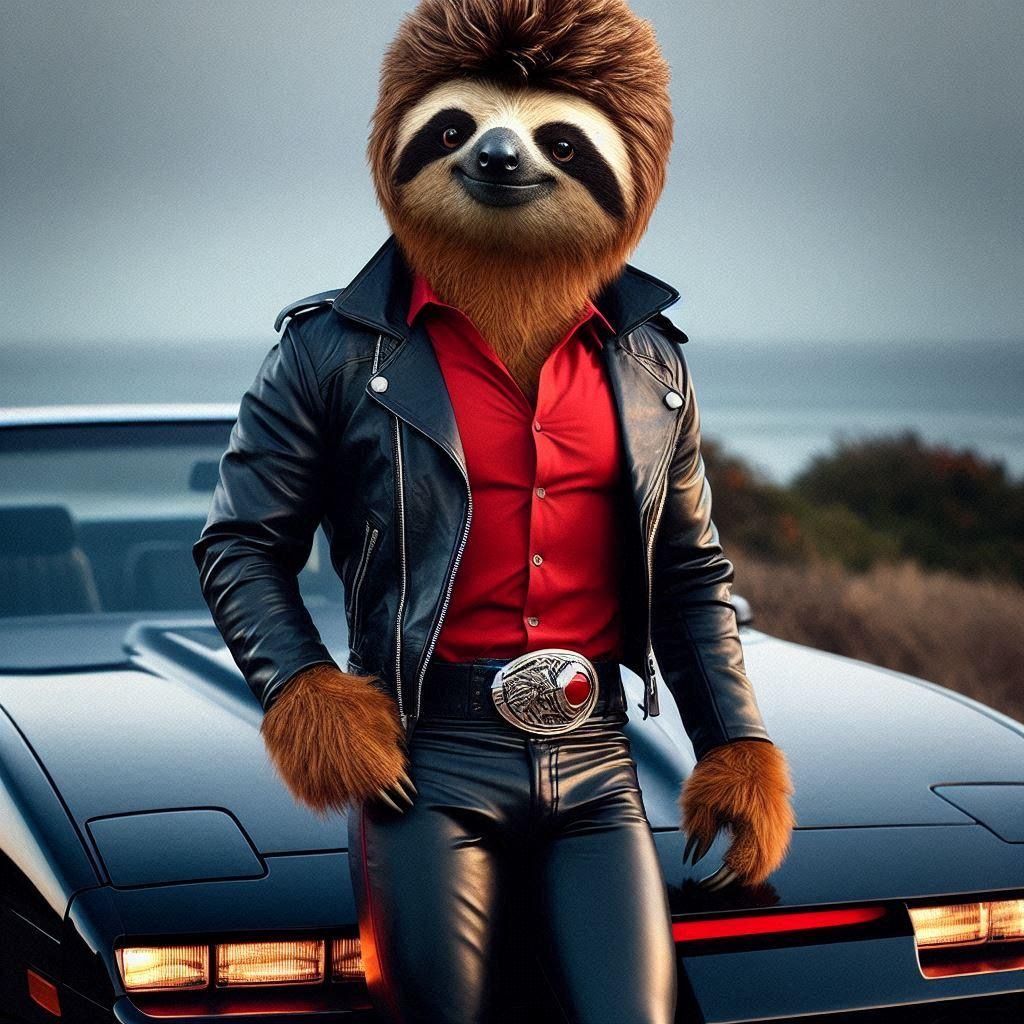 Slothvid Hasselhoff as Michael Knight in “Knight Rider”