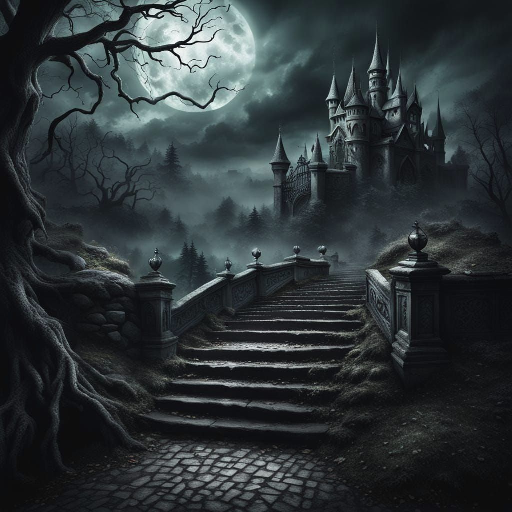 Long stairway to reach a haunted castle style mansion!   by @Timmy Contraros