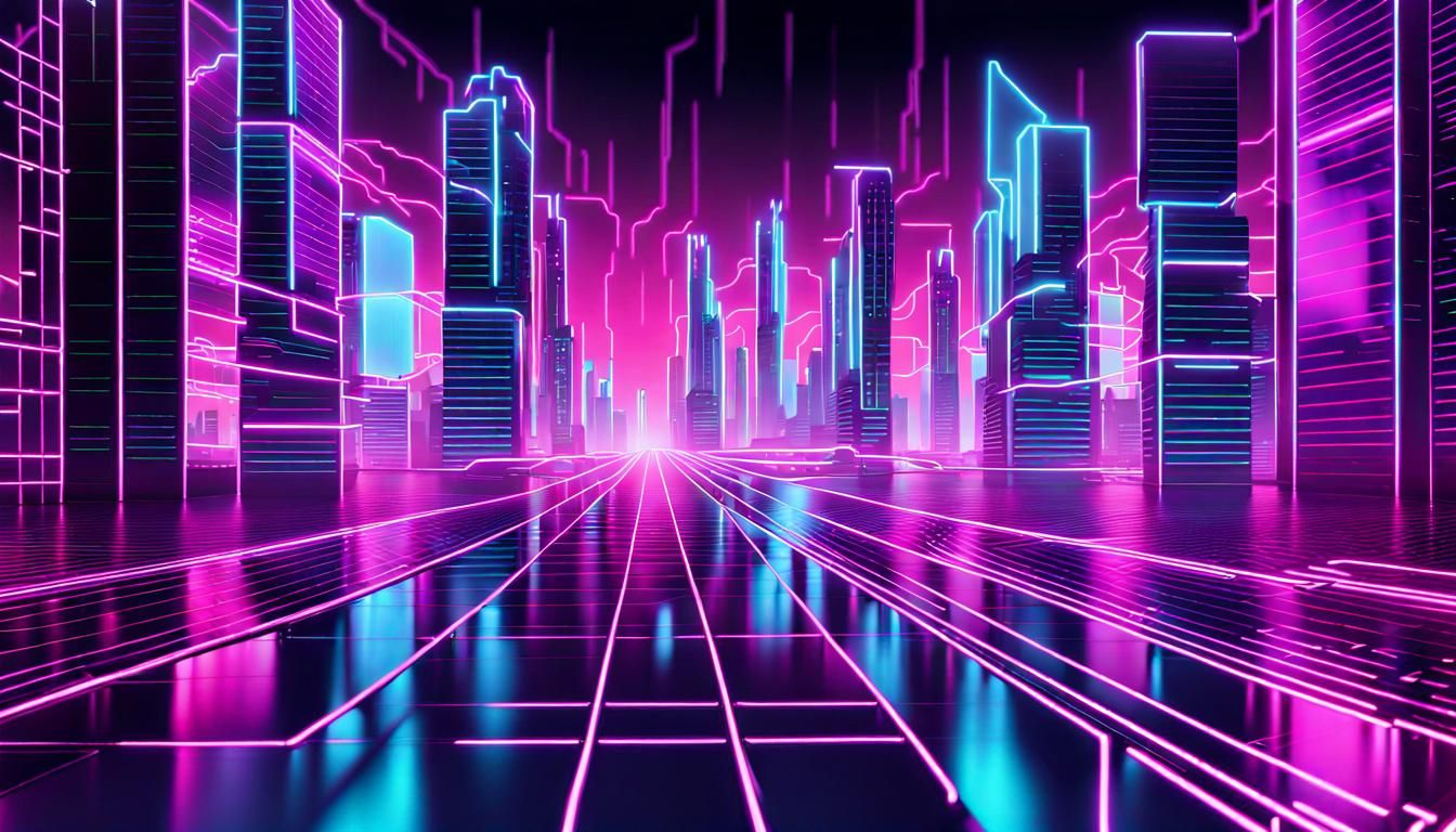 a neon cyber city inside a computer, Tron, digital city in a matrix ...